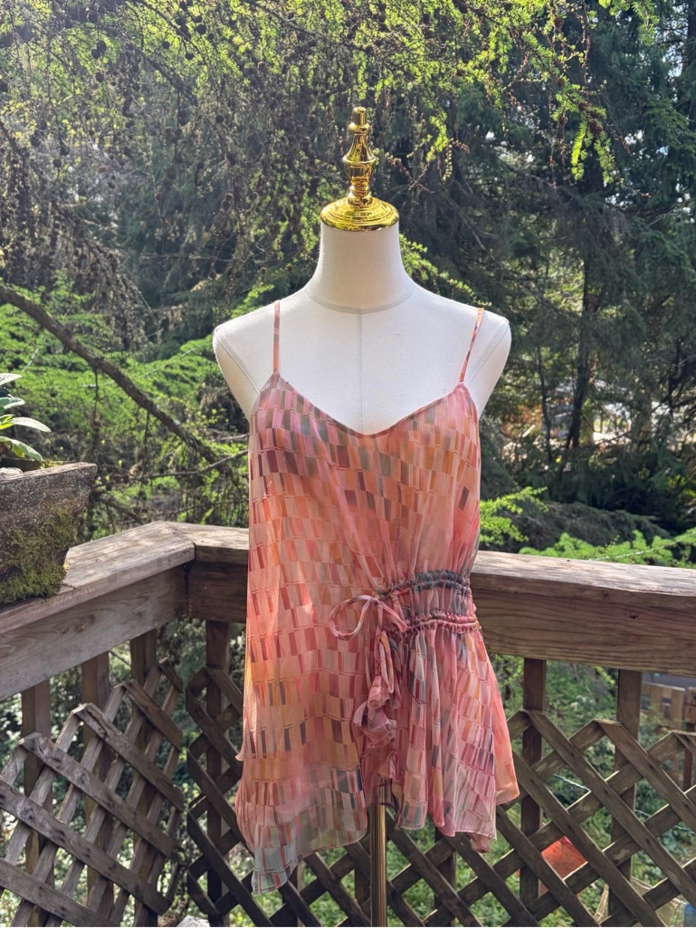 Misa Los Angeles Coral Multi-Color Printed Chiffon Assymetrical Tank Medium NWT